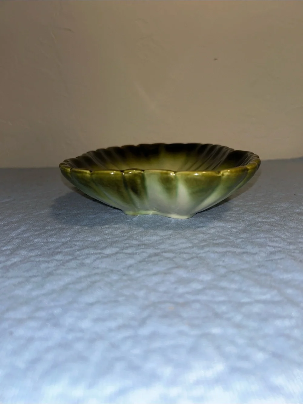Mid-Century Modern Green/Brown Ombre Ceramic Leaf or Floral serving dish